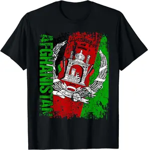 Women's 100% Cotton Vintage Distressed Afghanistan Flag T-Shirt - Round Neck, Short-Sleeve Fabric Garment, Comfortable Fit Ethnic Beach Casual Top for Women's Tshirts