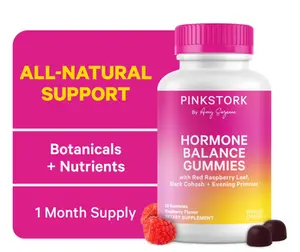 Pink Stork Hormone Balance Gummies for Women | PMS + Perimenopause | Red Raspberry Leaf, Black Cohosh, Vitamin C, Methylated Folate, Evening Primrose Oil | Vegan, Gluten-Free | Women Owned
