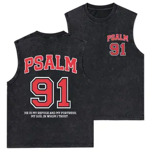Psalm 91 He Is My Refuge And My Fortress Christian Washed Tank Top, Gym Essential, Vintage Casual Crewneck Short Sleeves Menswear T-shirt Classic Cotton Fabric Streetwear
