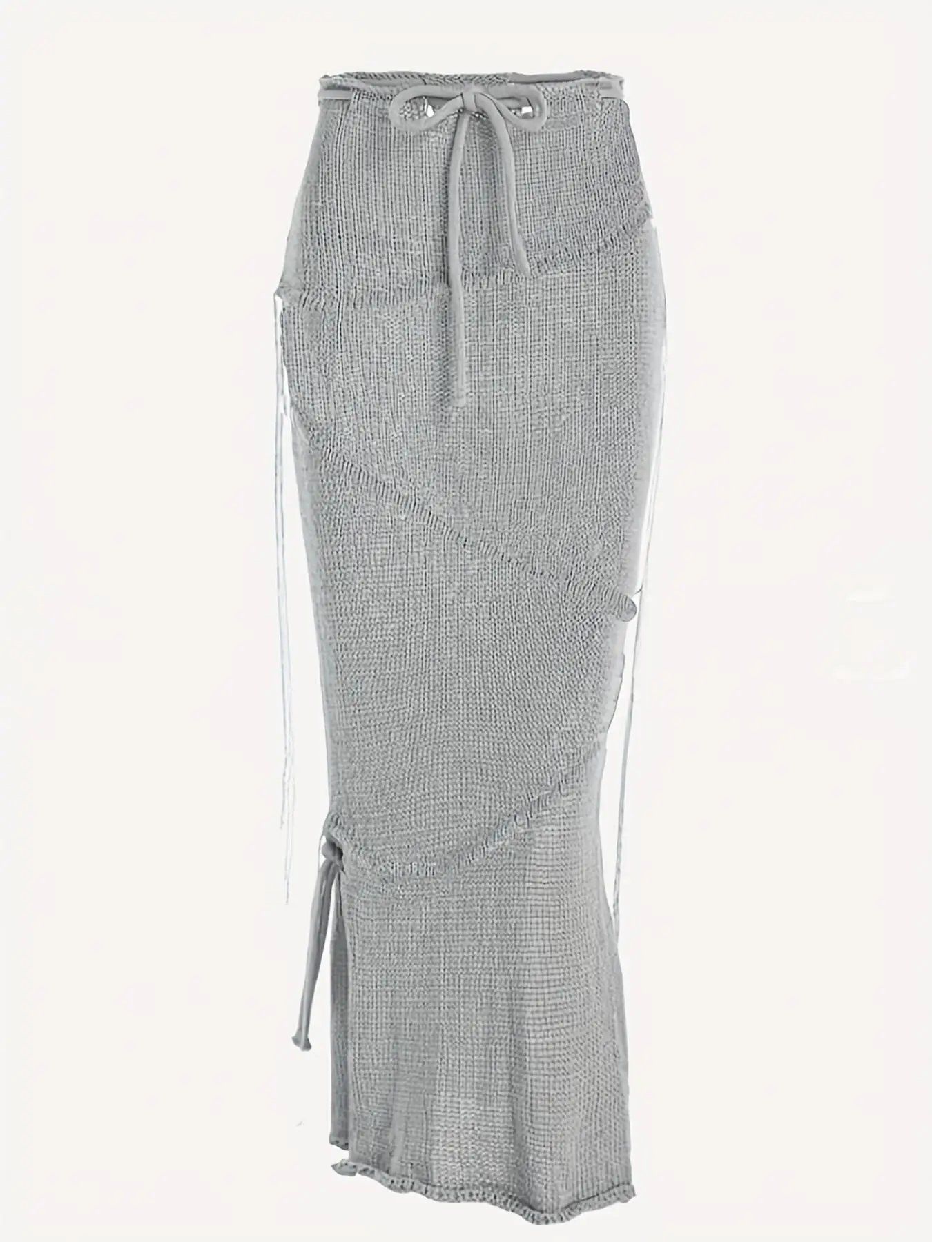 Solid Drawstring Split Side Tassel Sweater Skirt, Elegant Fashion Casual Tie Side Pencil Skirt for Daily Outdoor Wear, Women Knitwear for Spring Fall