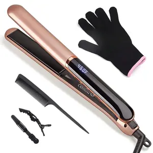 Flat Iron Hair Straightener With Floating Plates Get Shinier & Smoother Hair, 14 Adjustable Temp, Dual Voltage Digital Display 200 ℉ -460 ℉ , For All Hair Types