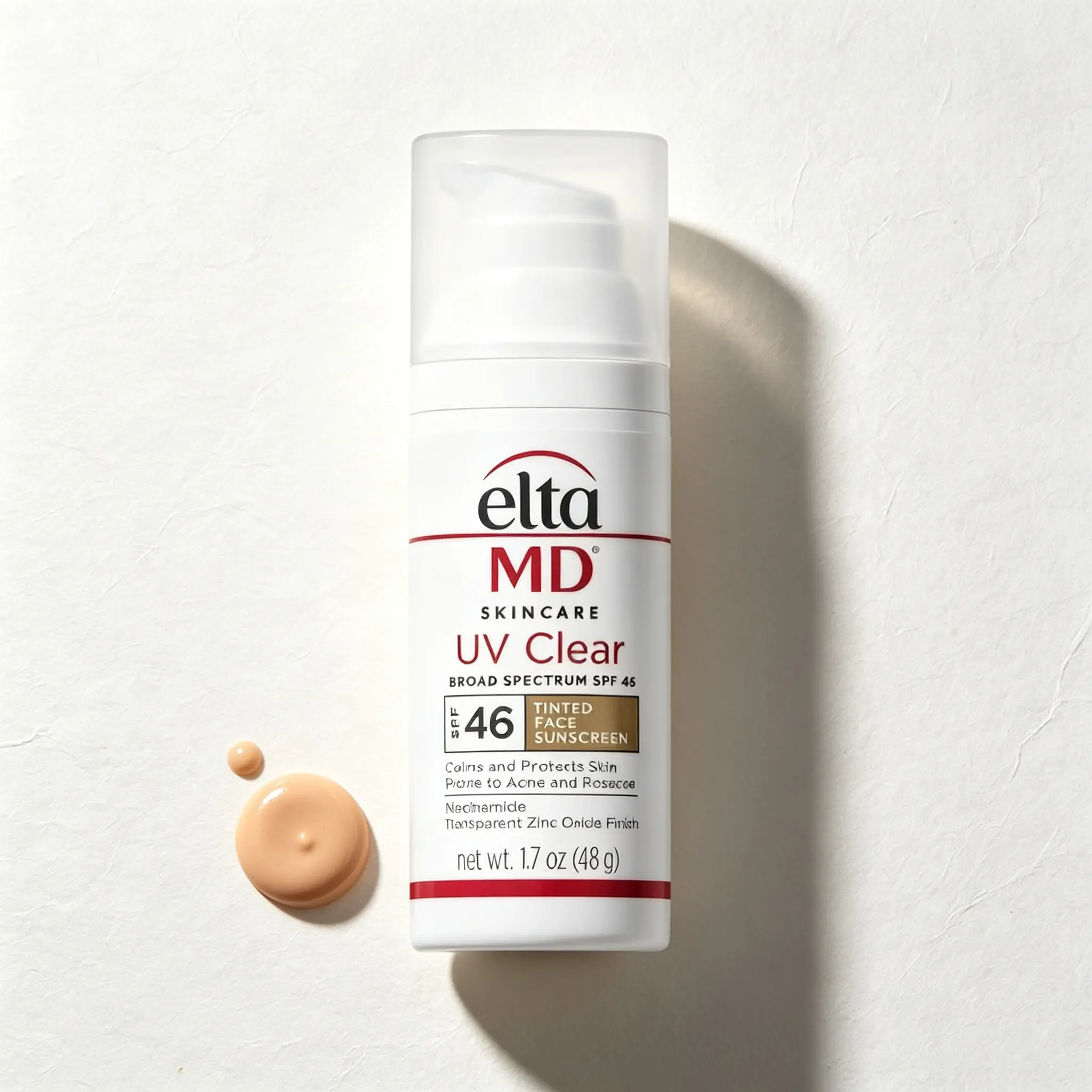 EltaMD UV Clear Tinted Facial Sunscreen SPF 46 - Transparent Zinc Oxide Finish, Niacinamide-Soothing Oil-Free Formula, Gentle Daily UV Protection for Sensitive Acne-Prone Skin