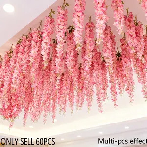 60pcs of Simulated Violet Pink Vines, Artificial Hanging Flower, with a Realistic Touch Ideal for Hotel Themed Events, Crafts, Photography Props, Outdoor Courtyards, Wedding Arches, Ceiling Decorations, And More