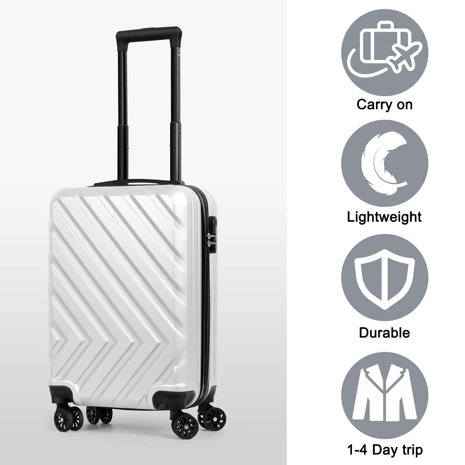 20-in Carry On Luggage, ABS Hard Shell Rolling Trolley with 360 Silent Spinner Wheels, Lightweight Travel Case with Built-in Combination Lock for Short Business Trips