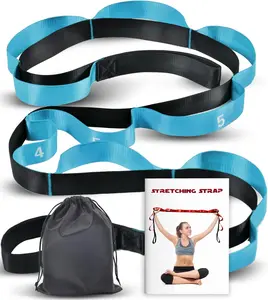 Yoga Stretch Strap with 10 Loops – Non-Elastic Stretch Band for Physical Therapy, Flexibility Training, Pilates, Leg & Hamstring Stretching, Rehab Exercise Strap