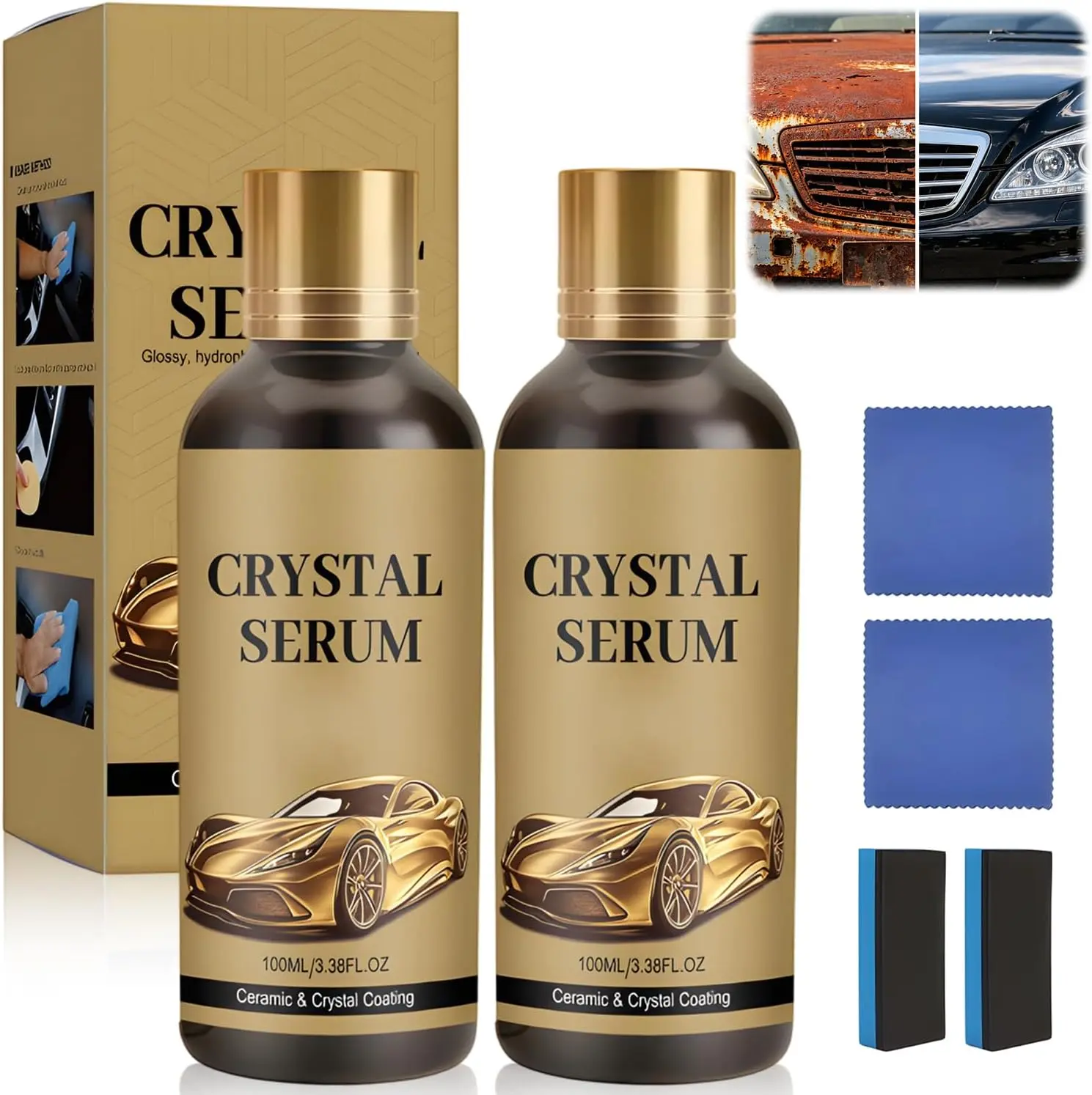 100ML Liquid Crystal Serum Ceramic Car Coating - 9H Hardness Graphene Formula, Car Detailing Anti-Scratch Polishes, Glossy Hydrophobic Automotive Paint Care Essential