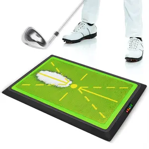 Professional golf swing practice mat with realistic bead-filled impact pad for instant feedback to correct swing mechanics. Versatile indoor/outdoor golf training equipment for backyard or office practice.