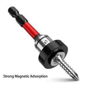 Magnetic Drywall Screw Setter Bits Adjustable Depth PH2 Positioning Bits S2 Steel Hex Shank Removable Aluminum Collar For Sheetrock Plasterboard 5Pcs 50mm 2 Inch Screwdriver Bits