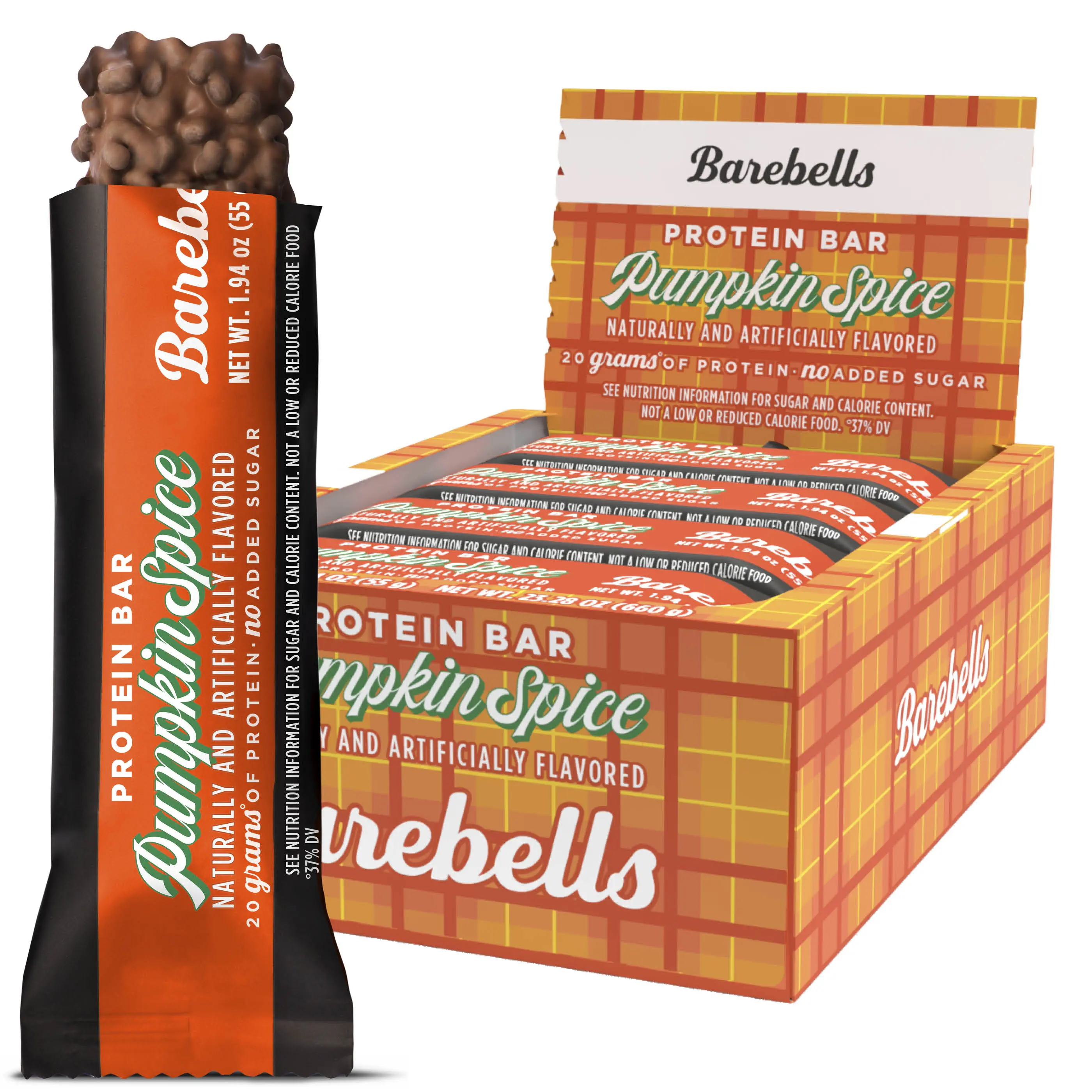 Barebells Protein Bars Pumpkin Spice - 12 Count, 1.9oz Bars - Protein Snacks with 20g of High Protein - Protein Bar with 1g of Total Sugars - On The Go Protein Snack & Breakfast Bar