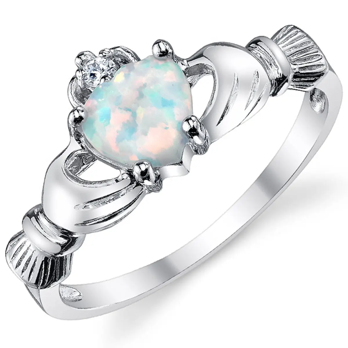 Women's 925 Real Silver Heart Design Ring - Classic Sterling Silver Sentiment Ring with Simulated Opal, Sapphire, Garnet, Topaz, Emerald, 925 Real Silver Rings