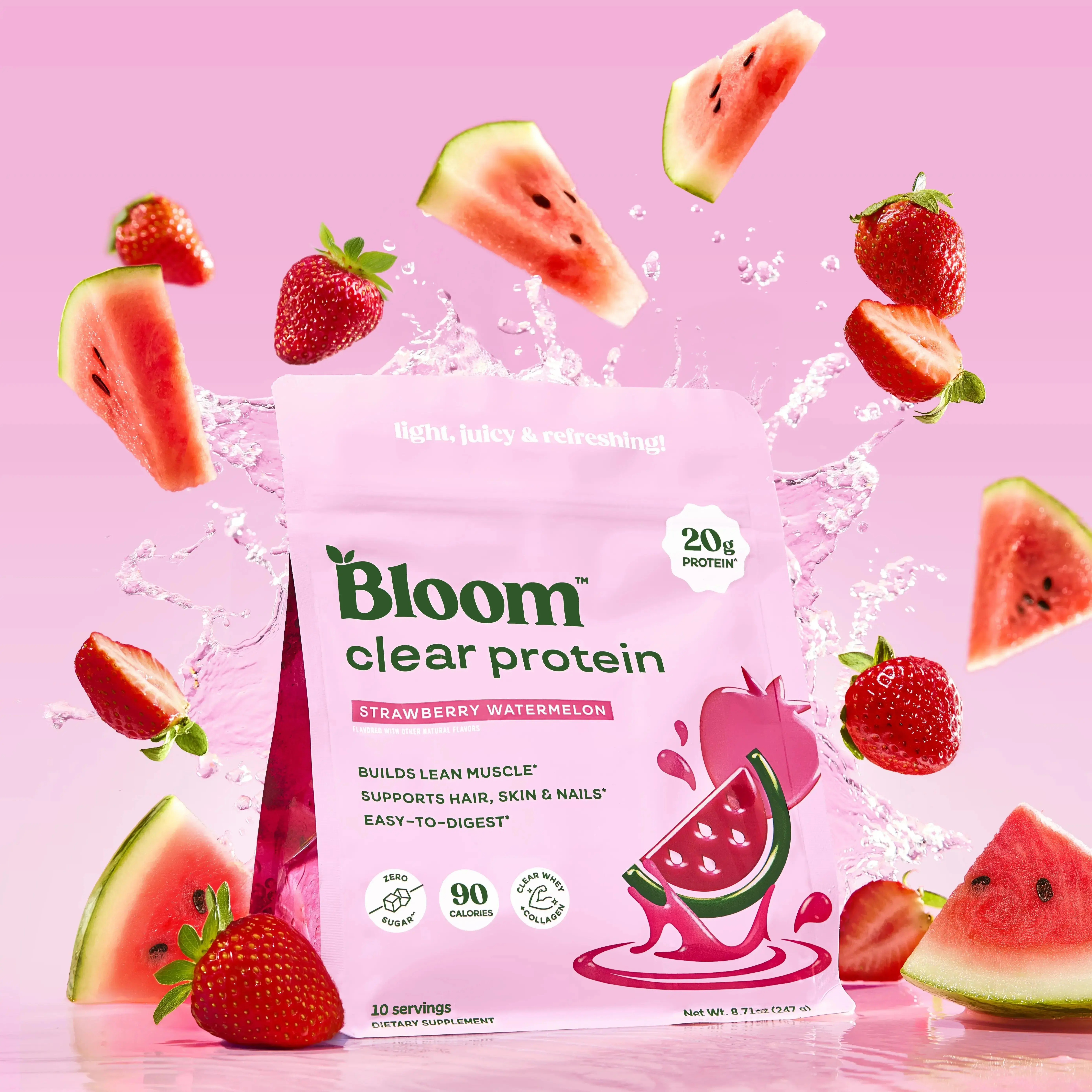 Bloom Nutrition Clear Protein - Clear Whey + Collagen Protein Blend | 20g Protein, 90 Calories, 0g Sugar, Light & Refreshing Fruity Drink | Protein for Women Strawberry Watermelon