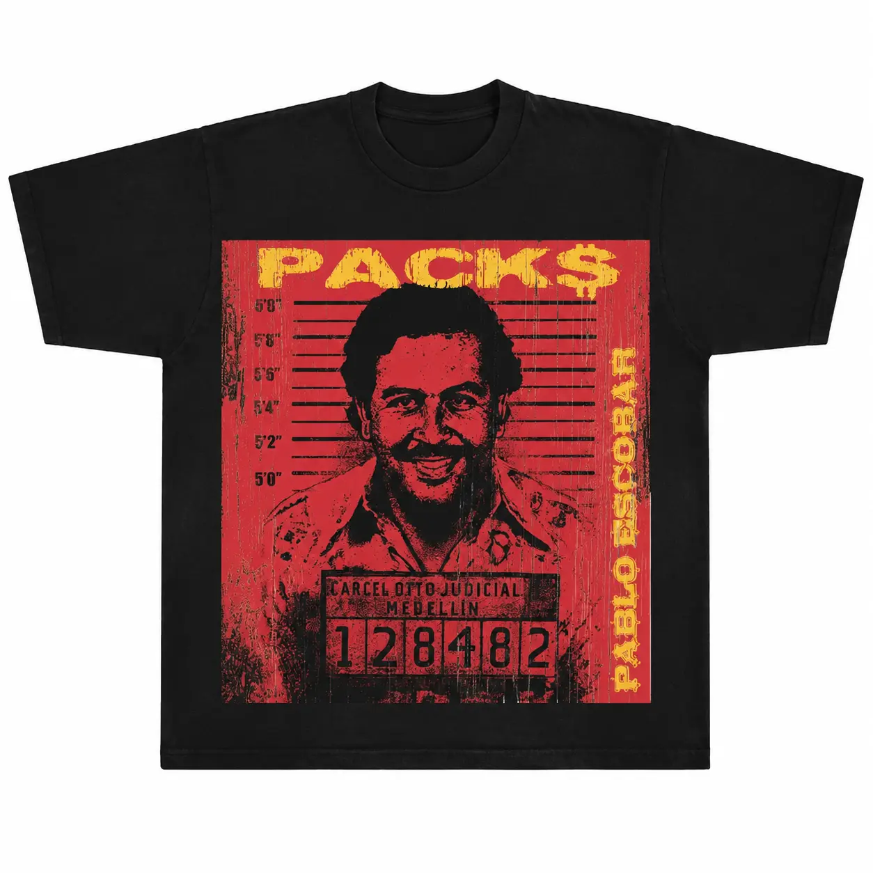 Men's Soft Cotton Breathable Crew Neck T-Shirt - Vintage Pablo Escobar Mugshot Graphic Print, 90s Bootleg Hip Hop Loose Short-Sleeve Tops, Narcos El Patron Chic Retro Streetwear, All-Seasons Apparel, Shortsleeve
