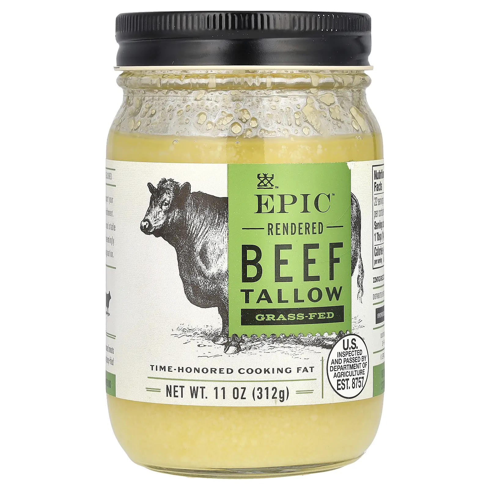 Epic Bar Rendered Grass Fed Beef Tallow, 11 oz (312 g)
