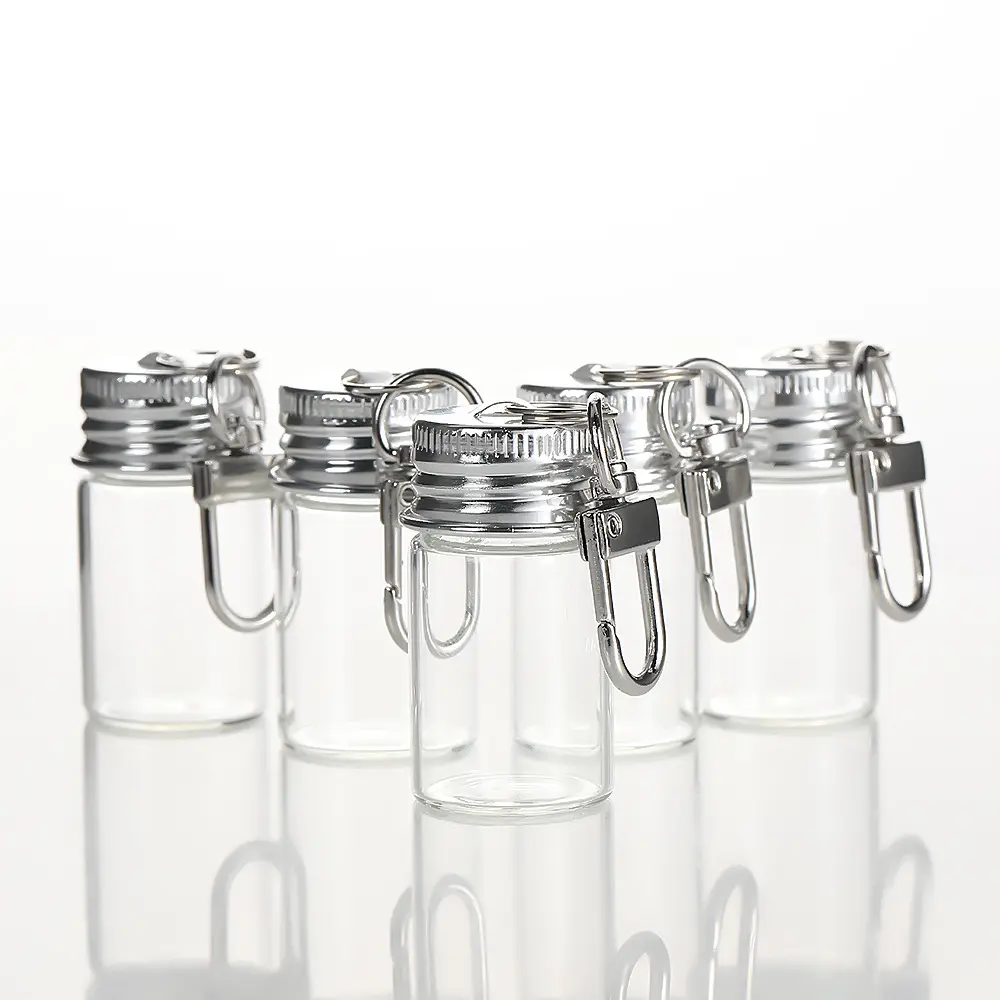 Keychain small bottle 7ml 10ml glass bottle pendant home kitchen storage bottle decorative pendant small gold bean bottle