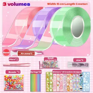 DIY Nano Tape Kit with Bubble Blower, Straw, Tweezers, Stickers, Double-Sided Adhesive Plastic Nanotape, Nano Glue Adhesive, Perfect for Party Gifts and Fun Crafts
