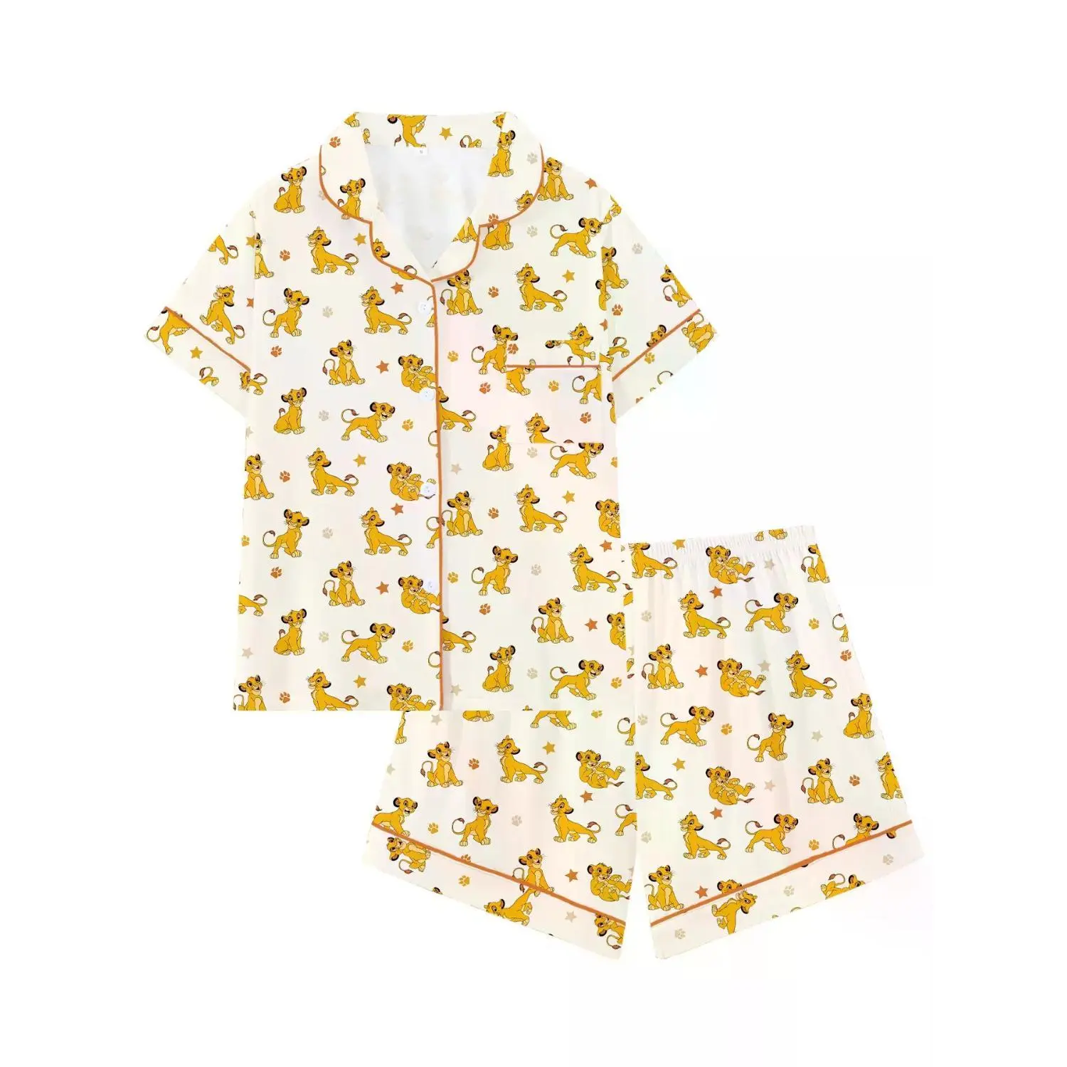 Lion Print Short Sleeve Pajama Set - Comfortable Loungewear for Home and Outdoors, Perfect Gift for Cozy Nights