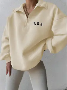 Women's Fall Winter Half-Zip Long Sleeve Fleece Pullover, Loose Fit High Neck Sweatshirt, Casual Fashion Jacket, Y2K Style