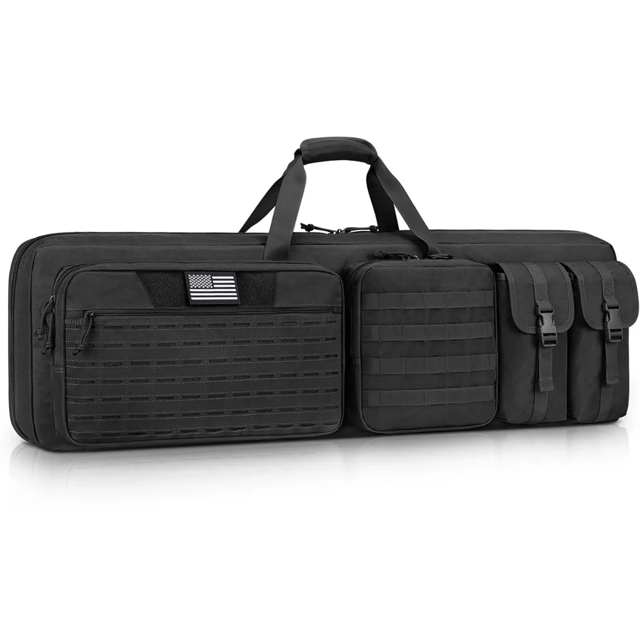 Soft Rifle Case Long Double Tactical Bag, Lockable Zipper Gun Case with Four Pockets, Rifle Bag Gun Backpack with Shoulder Straps and Padded Handle for Outdoor Hunting
