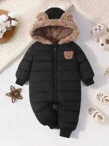 Cute Bear Thickened Warm Baby Winter One-Piece, Outdoor Snowsuit, Casual Fashion, All-Match, Halloween Thanksgiving Christmas Gift, Baby Clothing