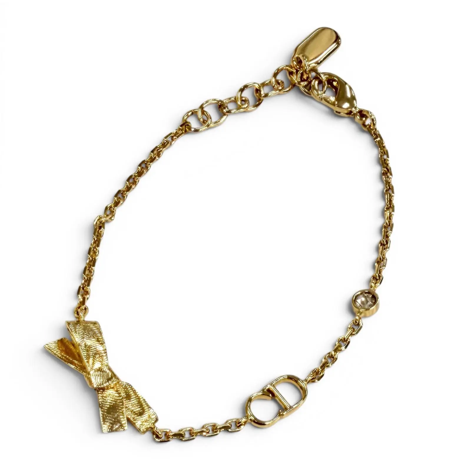 Pre-owned Dior Gold-plated Small Leather Goods CD Bow Bracelet