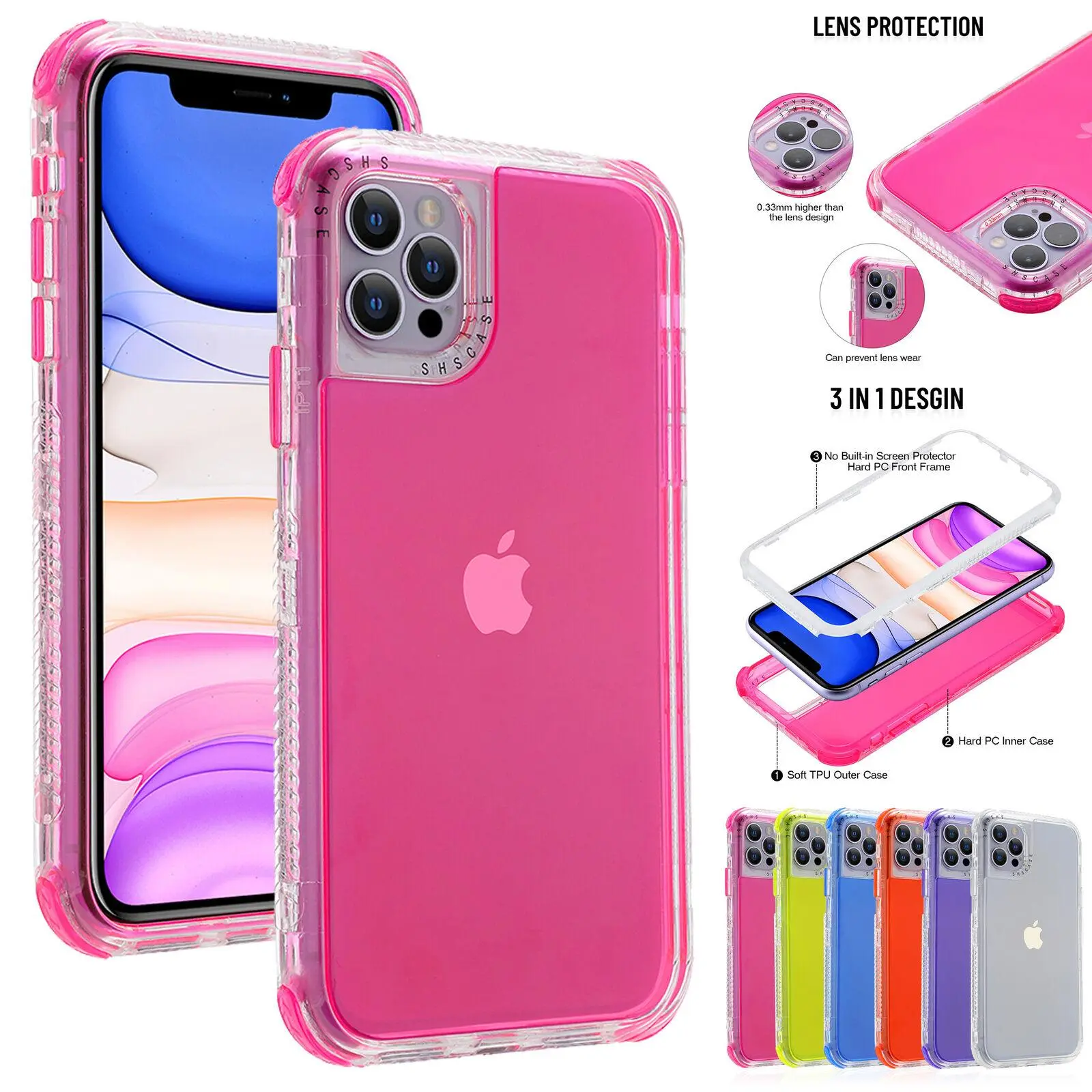 NUYETE Clear Defender Colorful Case For iPhone18 Pro Max17 16 15 14 13 12 Pro Max Hybrid Shockproof Heavy Duty Cover