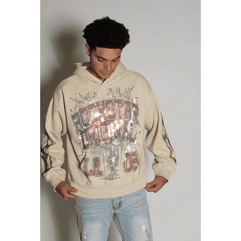 Oryn Beige Rhinestone Oversized Hoodie Oryn Beige Rhinestone Oversized Hoodie