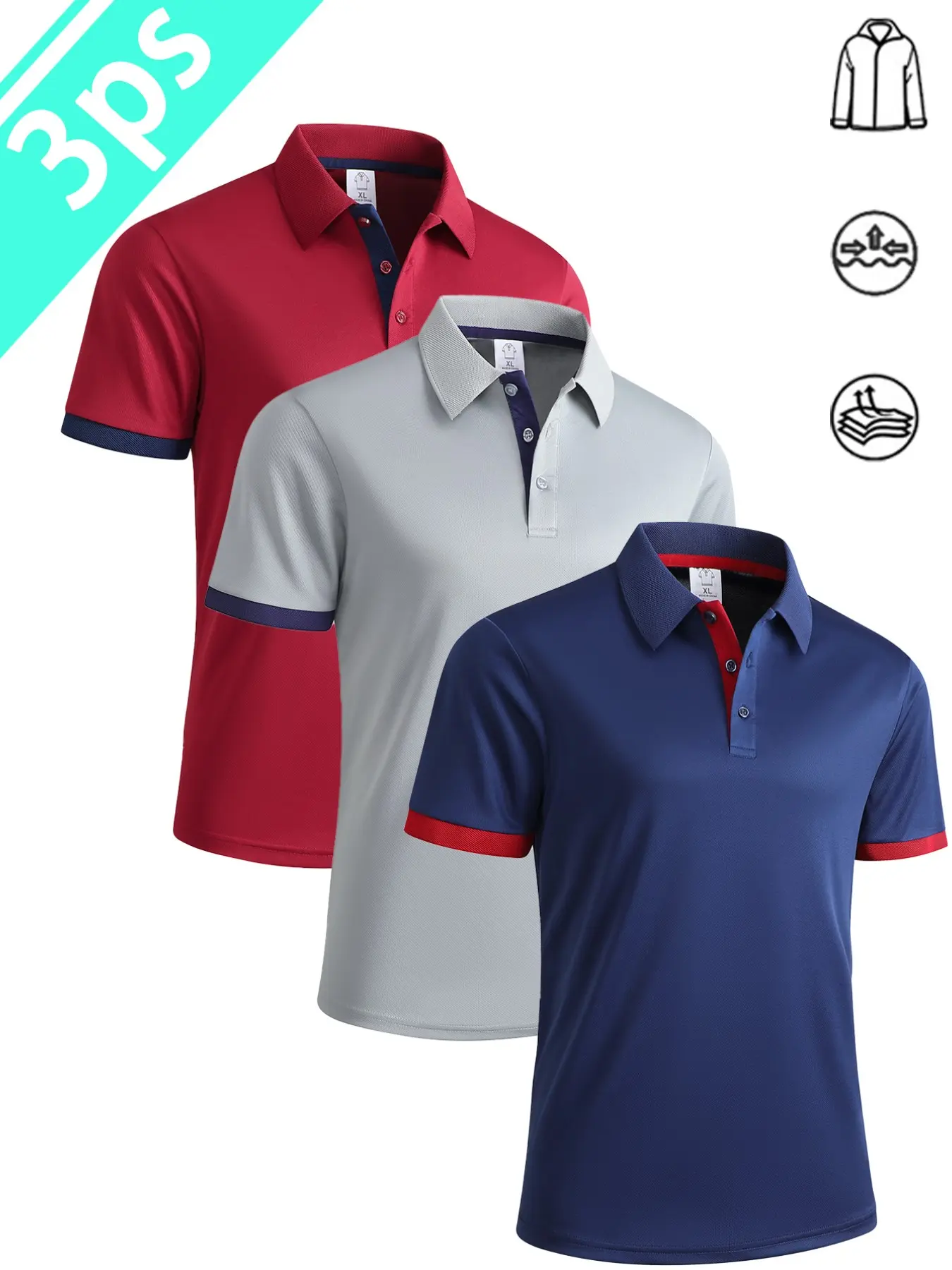 Men's 3-Piece Casual Business Polo Shirts, Lightweight Comfortable Fabric, Perfect for Summer Daily and Commuting