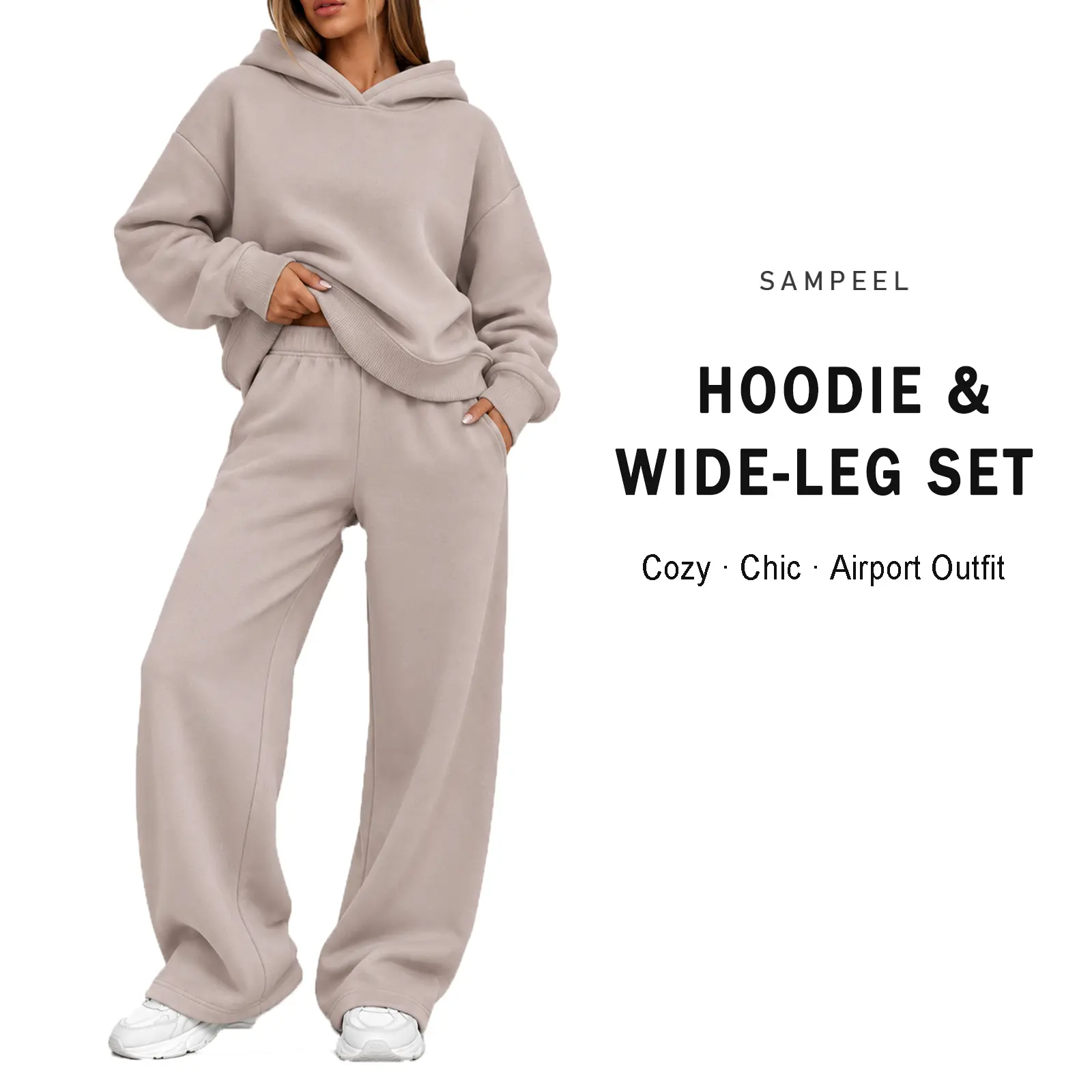 SAMPEEL Womens 2 Piece Oversized Hoodie & Baggy Wide Leg Sweatpants Set Casual Lounge Tracksuit Fall Travel Airport Outfit Womenswear Clothes
