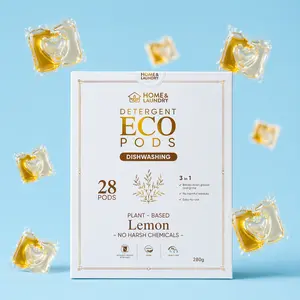 Dishwasher Detergent Pods 28 Pack – Plant-Based Eco Dishwasher Tabs, Lemon Scent, Grease-Cutting, Pre-Measured, No Harsh Chemicals – Home & Laundry