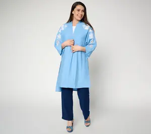Dennis Basso Petite Rayon Woven Duster w/ Embroidery