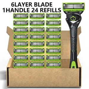 Unisex 2026 Upgraded 6-Layer Manual Razor Kit Set - 1 Handle + 24pcs/12pcs, Smooth Dry Wet Use, Safety Design, Easy to Clean, Reusable Men's Facial Care Razor