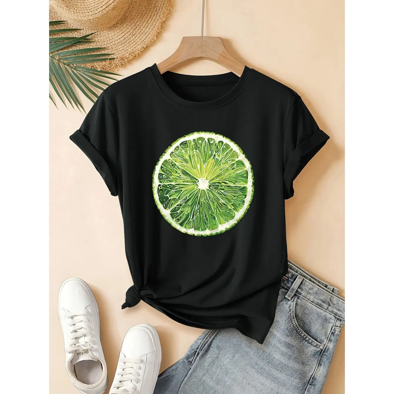 Men's Lemon slice print theme Graphic T-Shirt - Short Sleeve Crew Neck Regular Fit Casual Wear |     Soft & Breathable Fabric, Durable Print, Everyday Comfort, Machine Washable, relaxed and fresh style Leisure and summer daily wearing scene
