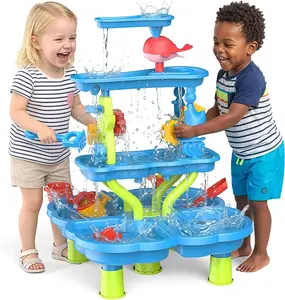 MoKo 4-Tier Water Table with 20 Toy Accessories, Toddler Water and Sand Activity Sensory Playset, Kids Summer Outdoor Toys for Beach Backyard Outdoor, Gift for Toddlers, Blue Dolphin Pink Whale