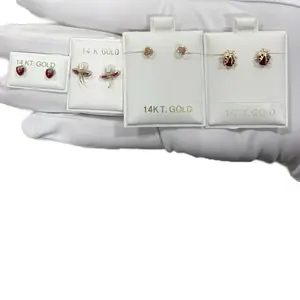 14K Gold Earrings - Elegant Design with Red and White Accents, Perfect for Special Occasions