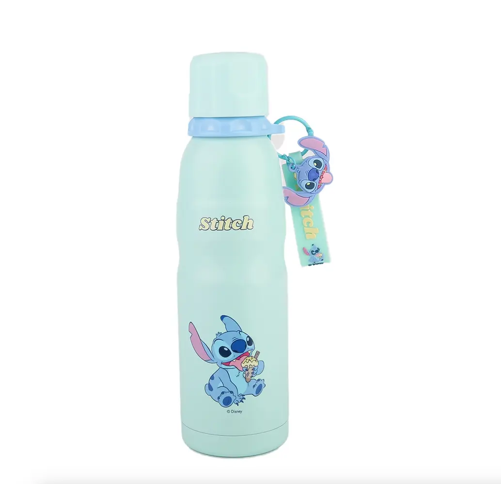 Disney Stitch Series 600mL Insulated Water Bottle with Keychain - Cute & Portable for On-the-Go Drinkware Bottled Tumbler Stainless Great Gift, Back To School