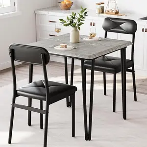 Black Dining Table for 2-Small Square Kitchen Dining Dinner Room Tables Set,Space Saving Wood Modern Dinette Accent Furniture for Breakfast Nook, Apartment,Home Office Small Space, 3 Piece