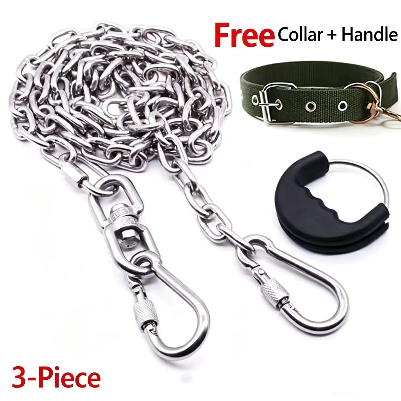 304 Stainless Steel Dog Chain Leash Set, Leash Combo, Heavy Duty Anti‑Bite Pet Walking Chain with Collar & Handle, 360° Anti‑Tangle Design for Large Medium Small Dogs