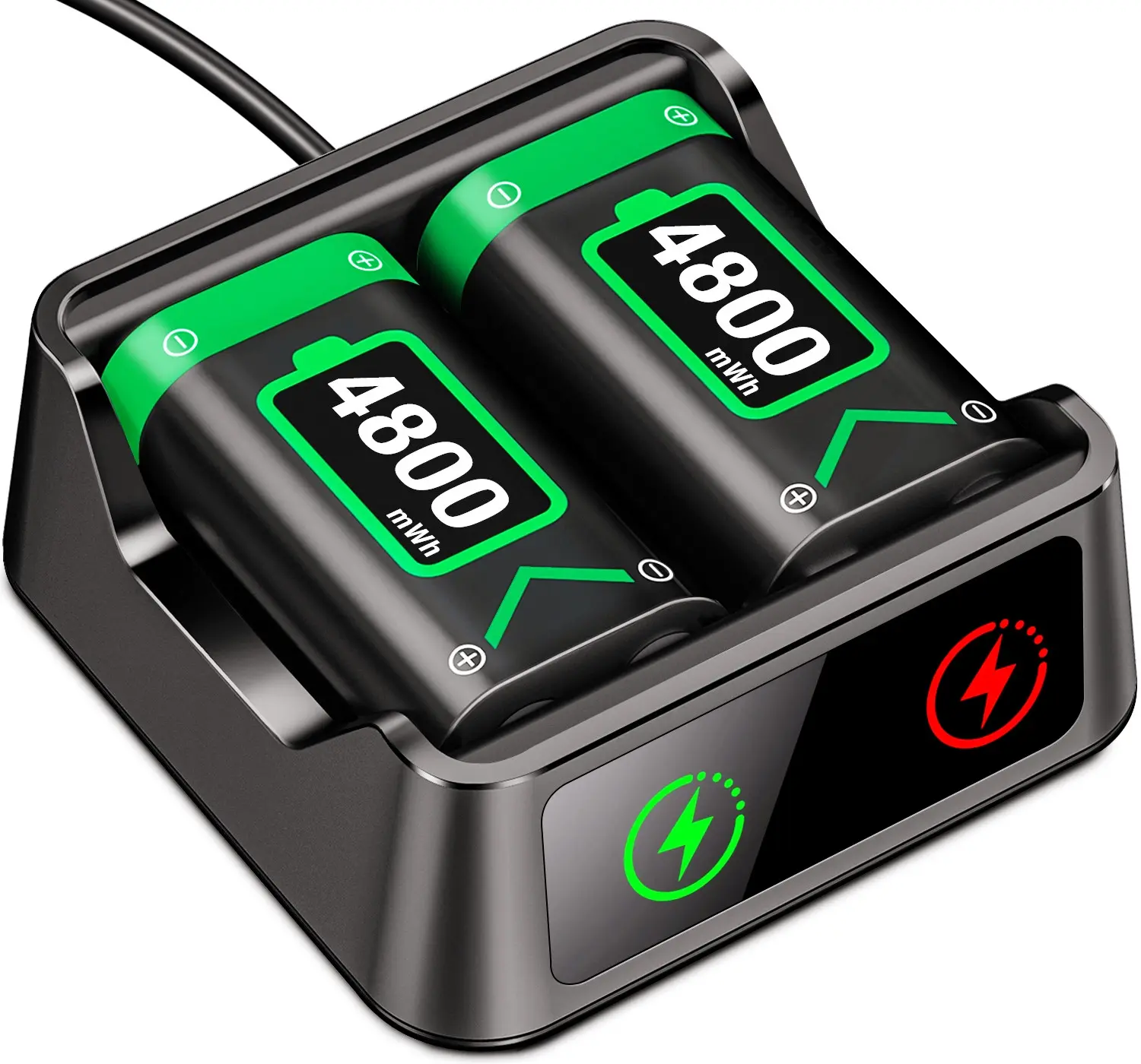 BEBONCOOL 2 x 4800mWh Fast Charging Rechargeable Battery Packs with Light Control, Xbox Controller Batteries with Battery Charging Dock/Station for Xbox One/Xbox Series X|S, Xbox One S/X/Elite