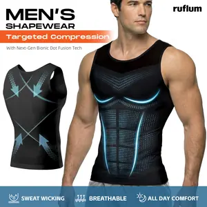 【ruflum】Men Compression Shapewear Tank Top Seamless Undershirts Bionic Targeted Tummy Control Eliminate Gynecomastia X-Shape Back Stretch Posture Correction Breathable Mesh Fabric Basic Menswear for Special Events Business Dating Sports Gym, Holiday Gift