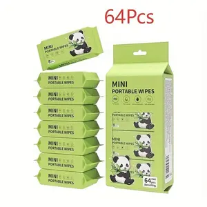 64pcs Mini Portable Alcohol-Free Wet Wipes: Disposable Cleaning Towels for Men & Women, Ideal for Showroom/Hotel/Kitchen/Travel, Perfect Xmas Gift & Pet Grooming Wipes