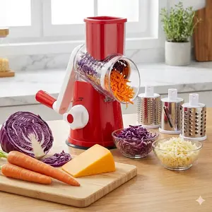 Rotary Cheese Grater Hand Crank Transparent - Shredder Slicer Grinder 3 Stainless Steel Blades, Stable Suction, Labor-Saving Handle, Safe Kitchen Tool for Cheese, Vegetable, Nuts, Chocolate
