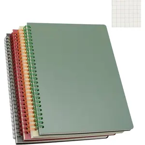 Spiral Notebook, 4 Pcs B5 Thick Plastic Hardcover Graph Paper 4 Color 80 Sheets 160 Pages Journals for Study and Notes (Grid4pcs Wine Red,Brown,Green,ivory, B5)