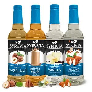 Syruvia Sugar Free Syrup Variety Pack - Hazelnut, Butter Pecan, Vanilla & Almond - Gluten-Free, Kosher, 25.4 fl oz Bottles - Classic Coffee Flavor Set for Teas, Desserts & Lattes (4-Pack)