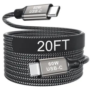 20FT USB C Cable 60W, Extra Long USB C to USB C Cable, Type C Charger Fast Charging Cord, Compatible with iPhone 17 16 15 Pro Max Plus, Samsung Galaxy, Pixel, iPad Pro/Air, MacBook Pro/Air