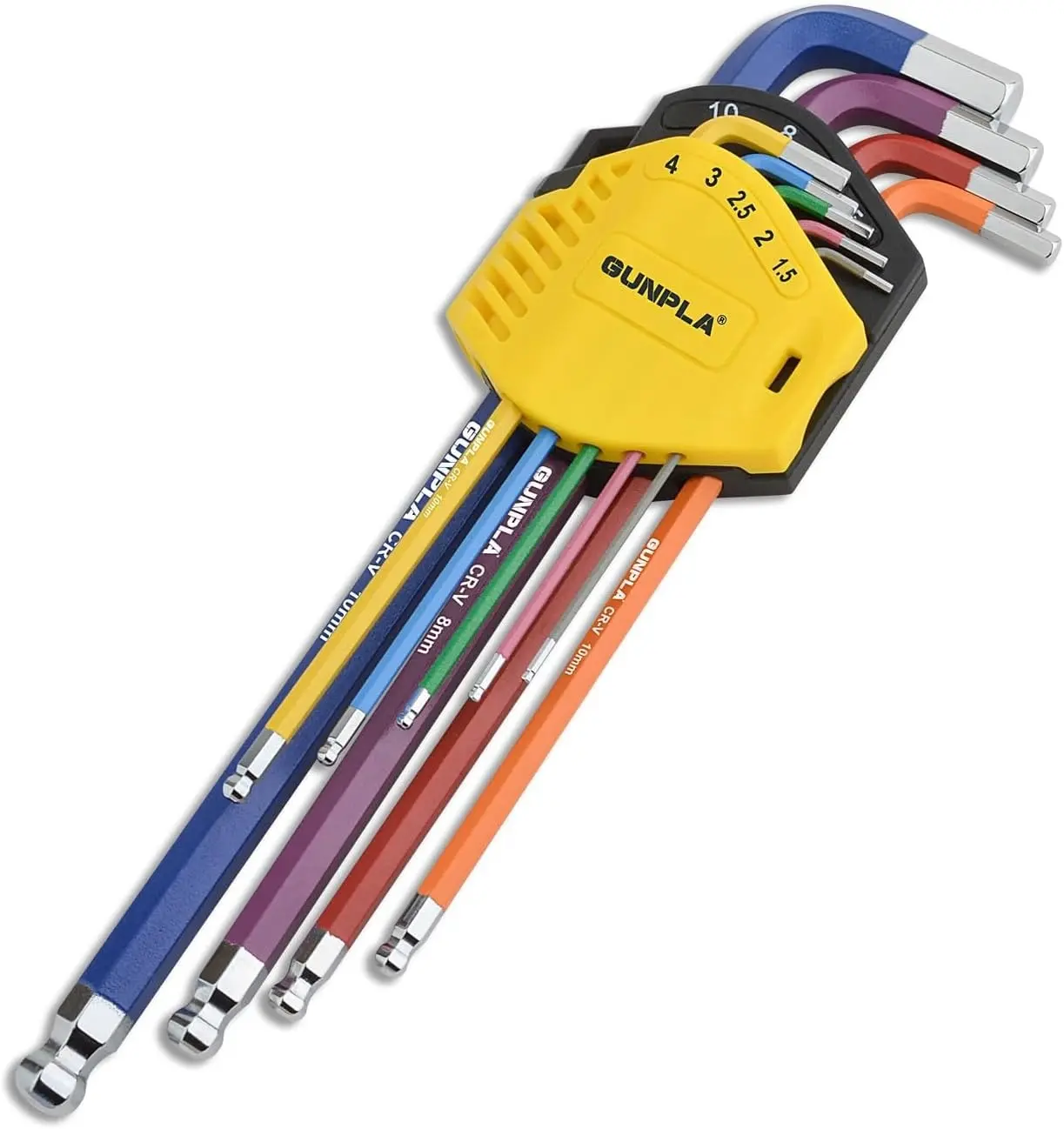 Gunpla 9-Piece Color Coded Allen Hex Key Set | Extra Long Arm & Ball End Design (1.5mm-10mm) | Heavy-Duty Heat-Treated Cr-V Steel | Professional L-Wrench Tool Kit for Bike, Motorcycle & Furniture Assembly