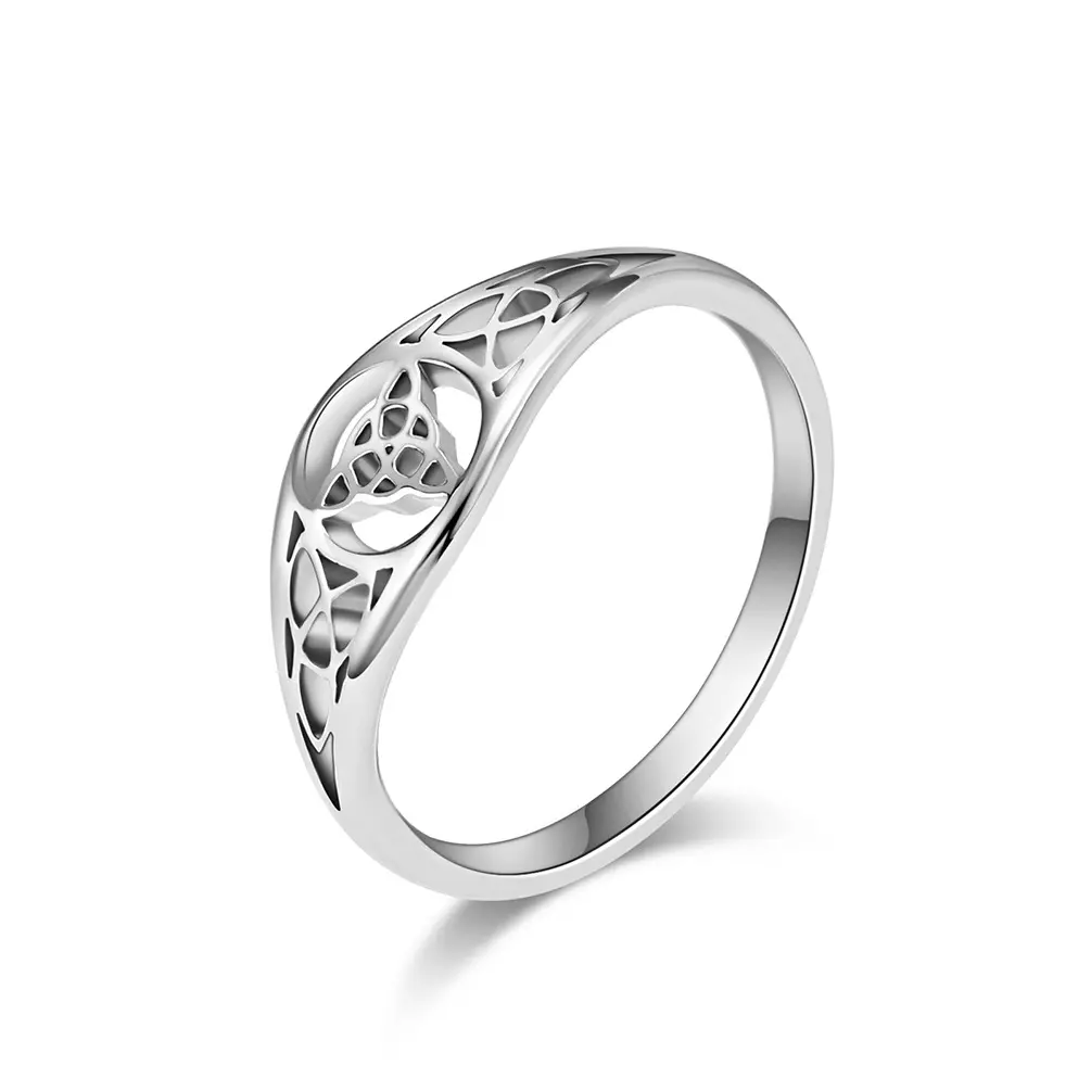 Stainless Steel Hollow Ring for Women, Viking Celtic Triangle Knot Promise Engagement Band, Multi-Size