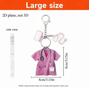 Scrub Top Nurse Keychain, Large Acrylic Accessory with Stethoscope Charm for RNs and Medical Professionals