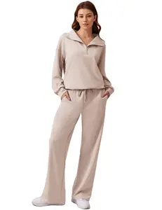 Pinspark Women's Two-Piece Sports Set Long-Sleeved Half-Zip Cardigan Sweatshirt Sports Pants Comfortable Wear Multiple Colors Sizes The product is relatively thin Runs large