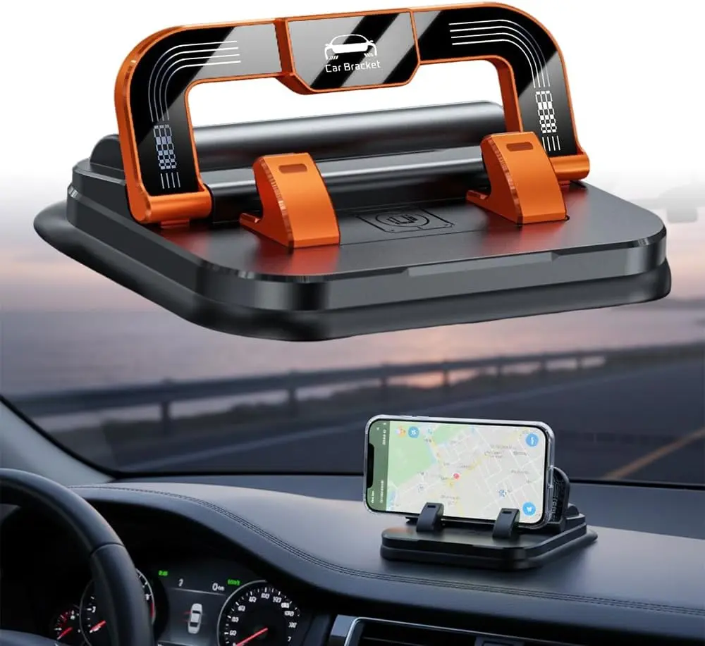 2026 New Car Phone Holder 360 Degree Rotation Suitable for Car Navigation in-Car Dashboard Universal Dashboard Phone Holder 360 Rotatable Dash Cell Phone Holder Dash Mounted Mobile Holder (Orange)