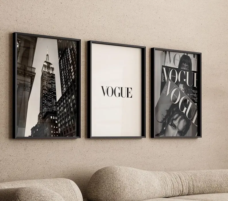 Luxury Set of 3 Wall Art Black White Trendy Wall Decor Vintage Fashion Poster Luxury Print Girly Wall Art Preppy Dorm Aesthetic Digital